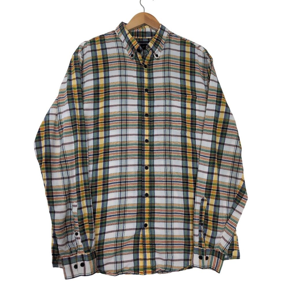 Lands End Button Down Shirt Mens L Tall Plaid Preppy Normcore Long Sleeve